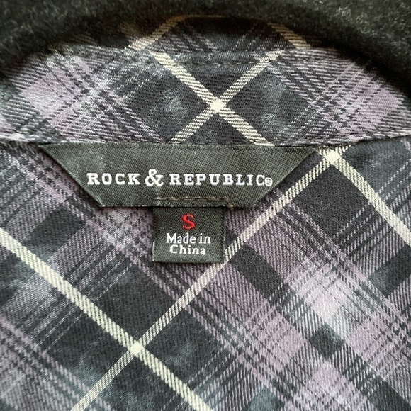 Rock & Republic Womens Small Burn Out Washout Studded Plaid Button Down Shirt - Picture 5 of 9